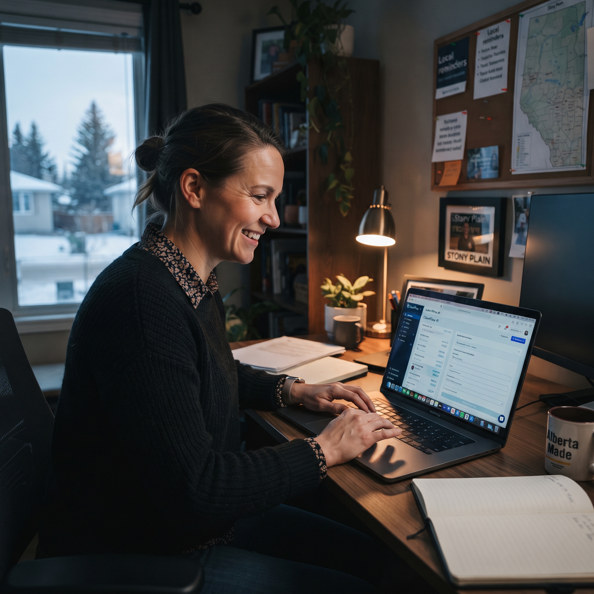 A service business owner in Stony Plain, Alberta, using an AI-powered tool to automate client onb... - AI Precision Marketing