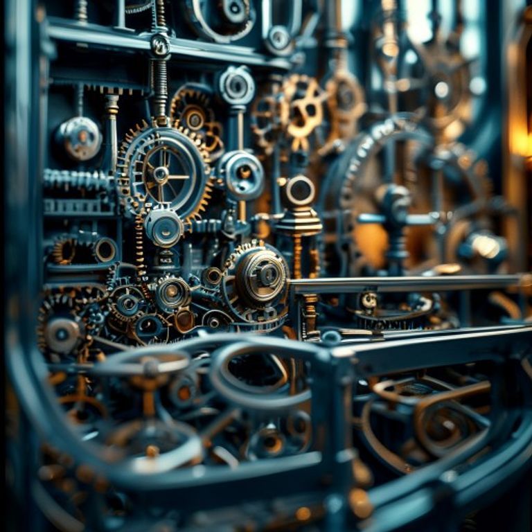 A highly detailed, intricate clockwork mechanism with various gears and levers working together,... - AI Precision Marketing