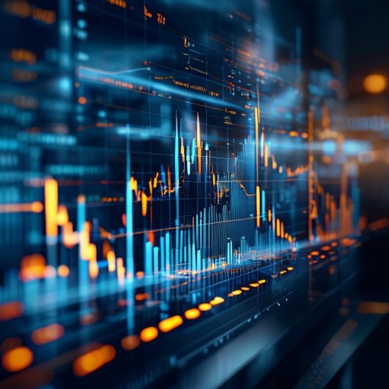 A digital display showing an upward-trending financial graph, overlaid with an abstract represent... - AI Precision Marketing