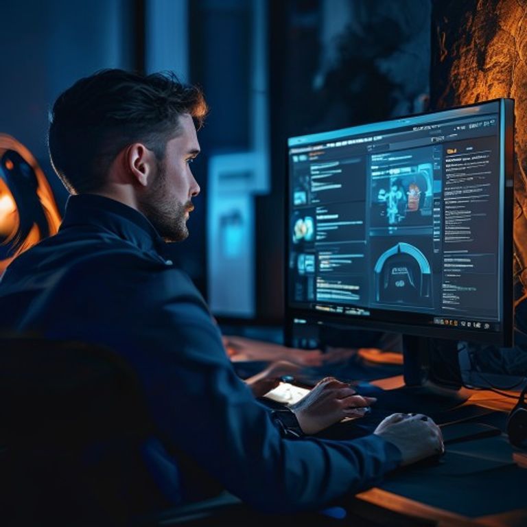 A customer service professional reviewing AI-generated responses on a monitor with a split screen... - AI Precision Marketing