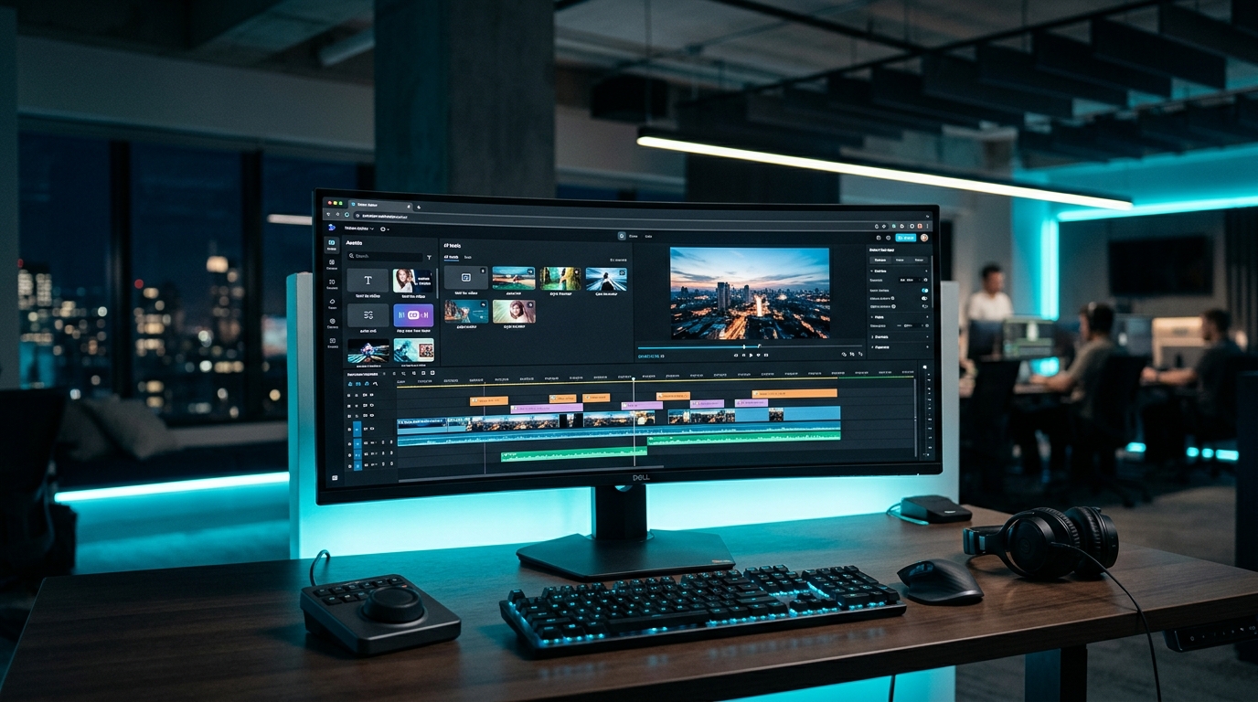 FlexClip AI video editor interface showing browser-based editing workspace - AI Precision Marketing