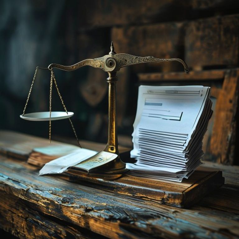 A vintage steel scale balanced with a stack of paper invoices on one side and a sleek glowing AI... - AI Precision Marketing