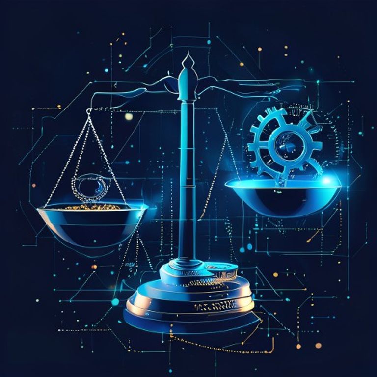 A balance scale with coins on one side and a gear icon on the other, visually representing the tr... - AI Precision Marketing
