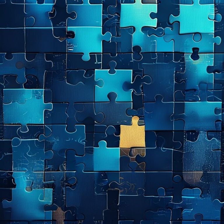A row of puzzle pieces fitting together between app icons, representing the connection of differe... - AI Precision Marketing