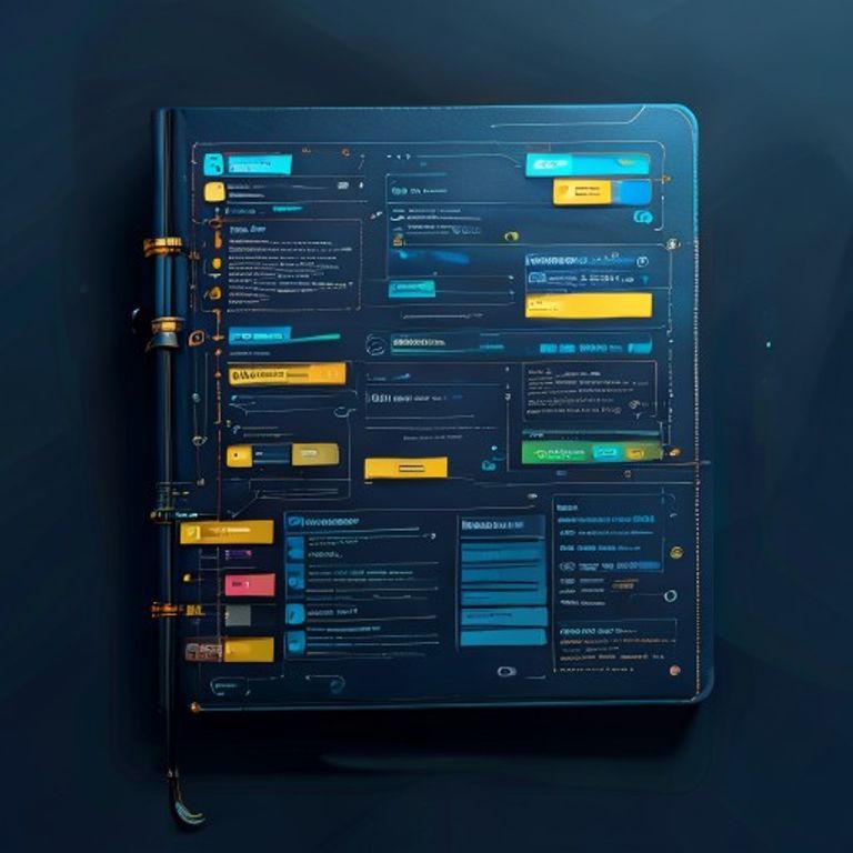 A leather-bound notebook filled with handwritten business prompts, each page color-coded by categ... - AI Precision Marketing