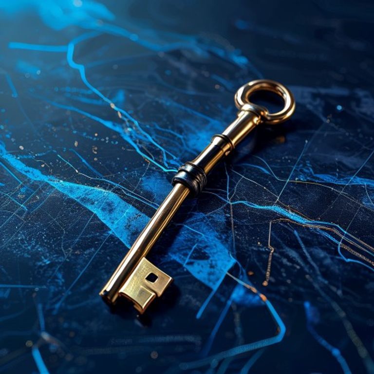 A brass key split in half on a polished marble slab, symbolizing unlocked efficiency - AI Precision Marketing