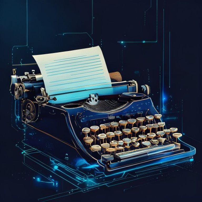 A vintage typewriter with a glowing paper scrolling out, showing perfectly formatted text - AI Precision Marketing