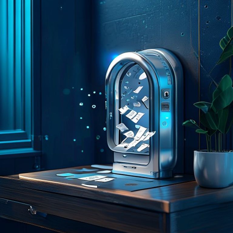 A silver mail slot opening by itself on a wooden desk, letters spilling out automatically - AI Precision Marketing