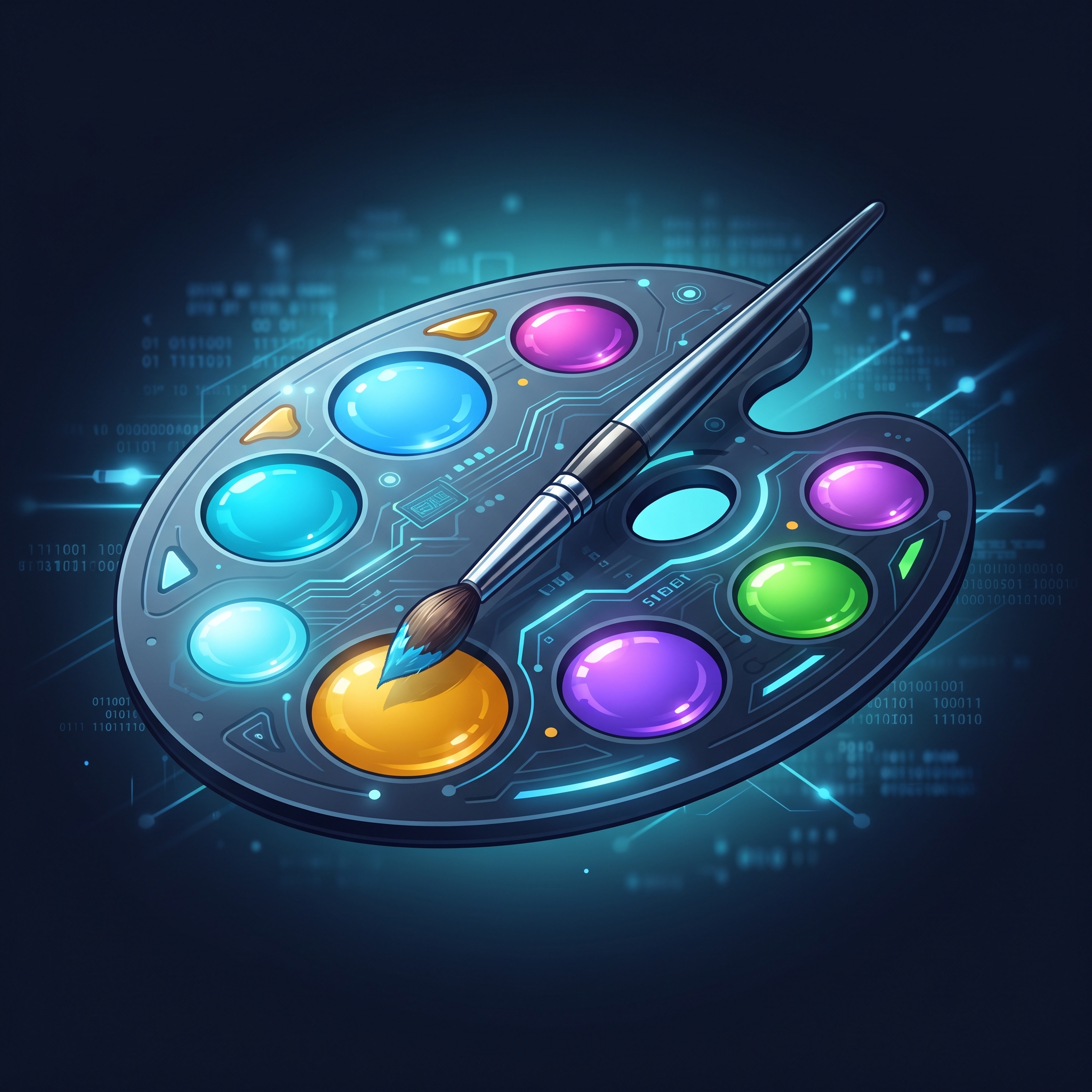 A painter's palette filled with vibrant, distinct colors, with a small, elegant paintbrush restin... - AI Precision Marketing