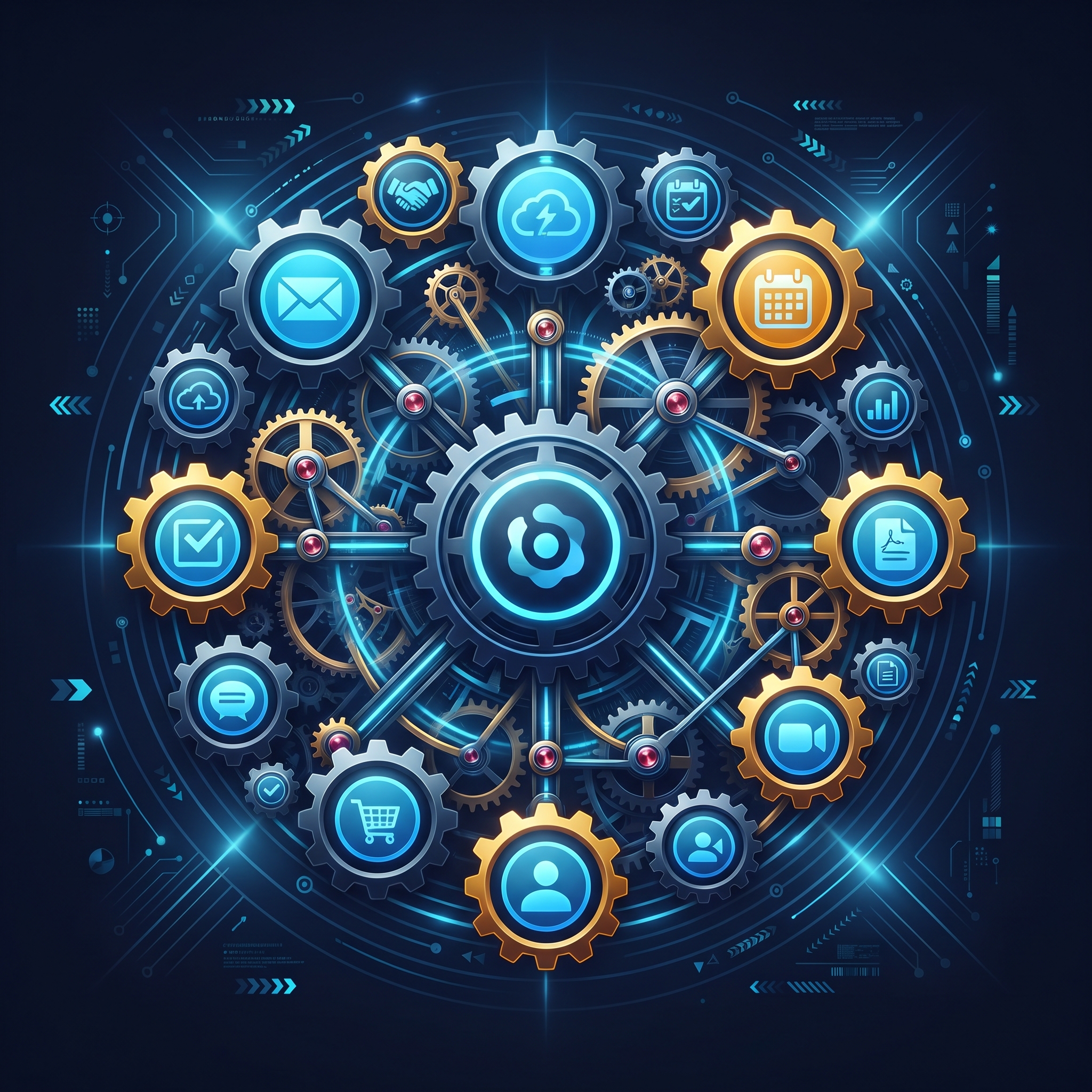 A complex but beautiful clockwork mechanism with gears labeled with different app icons (e.g., ma... - AI Precision Marketing