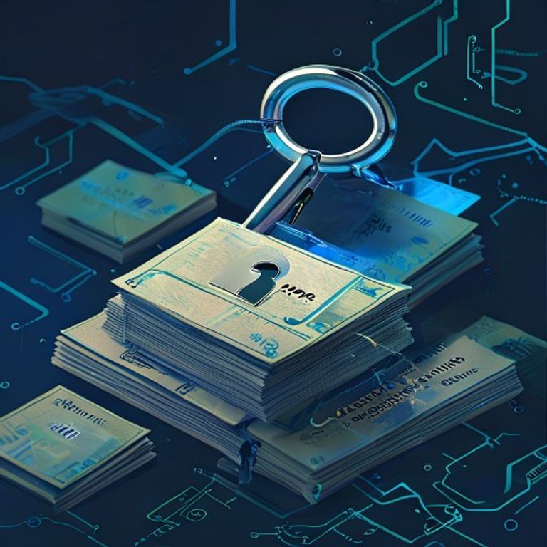 A padlock with its shackle cut clean through, lying on a stack of manila file folders labeled 'Cl... - AI Precision Marketing