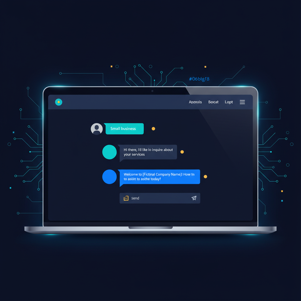 A clean, minimalist laptop screen showing a chatbot conversation interface on a small business we... - AI Precision Marketing