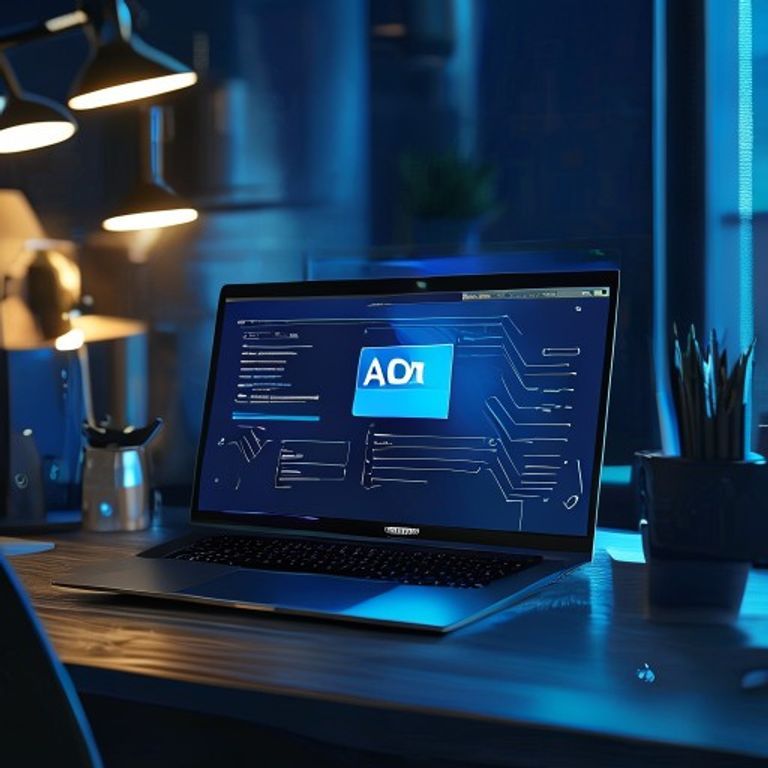 Modern tech workspace, clean office, laptop screen showing Chrome toolbar with AI icon, natural l... - AI Precision Marketing