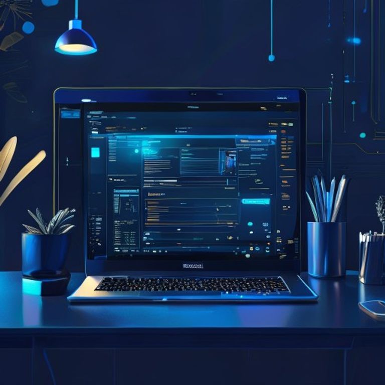 Modern tech workspace scene, laptop screen showing video editing dashboard - AI Precision Marketing