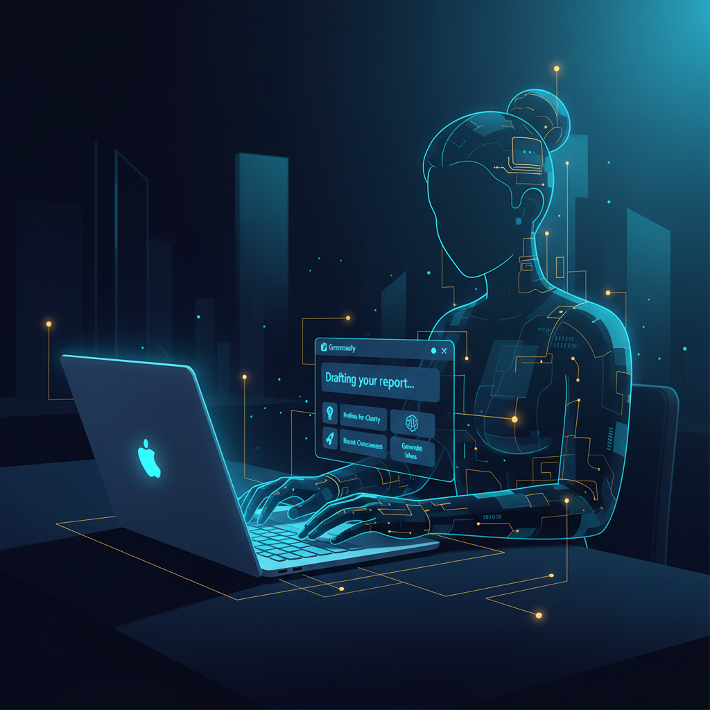 A person working on a laptop, with a Grammarly interface visible on the screen, showing AI writin... - AI Precision Marketing