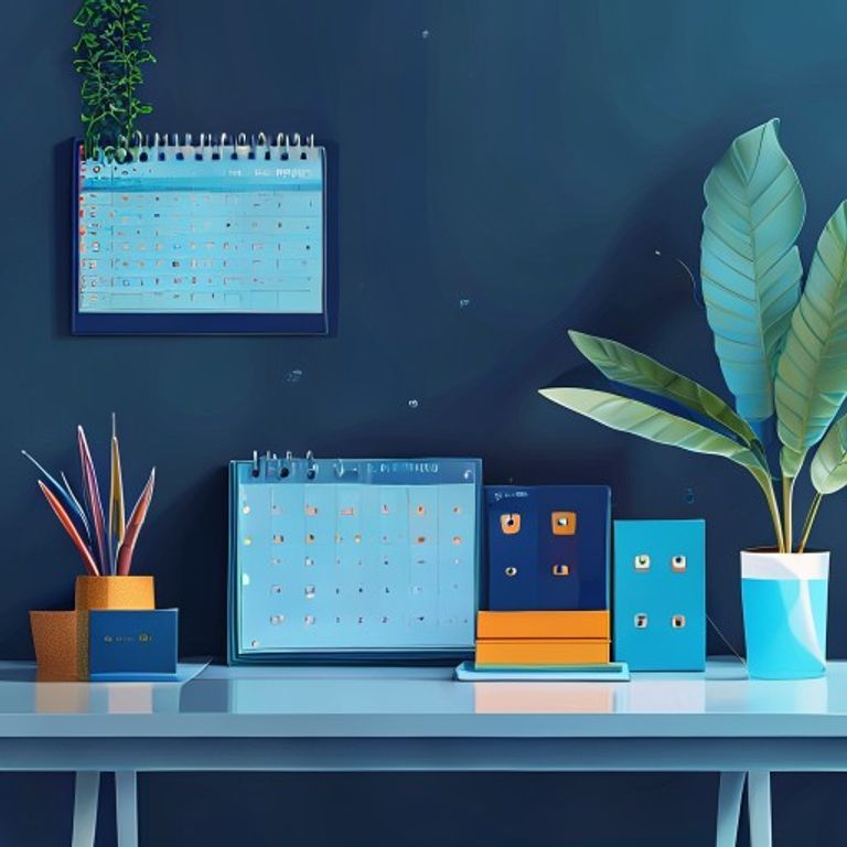 A neatly organized desk with color-coded files, a perfectly arranged calendar, and a clean, minim... - AI Precision Marketing