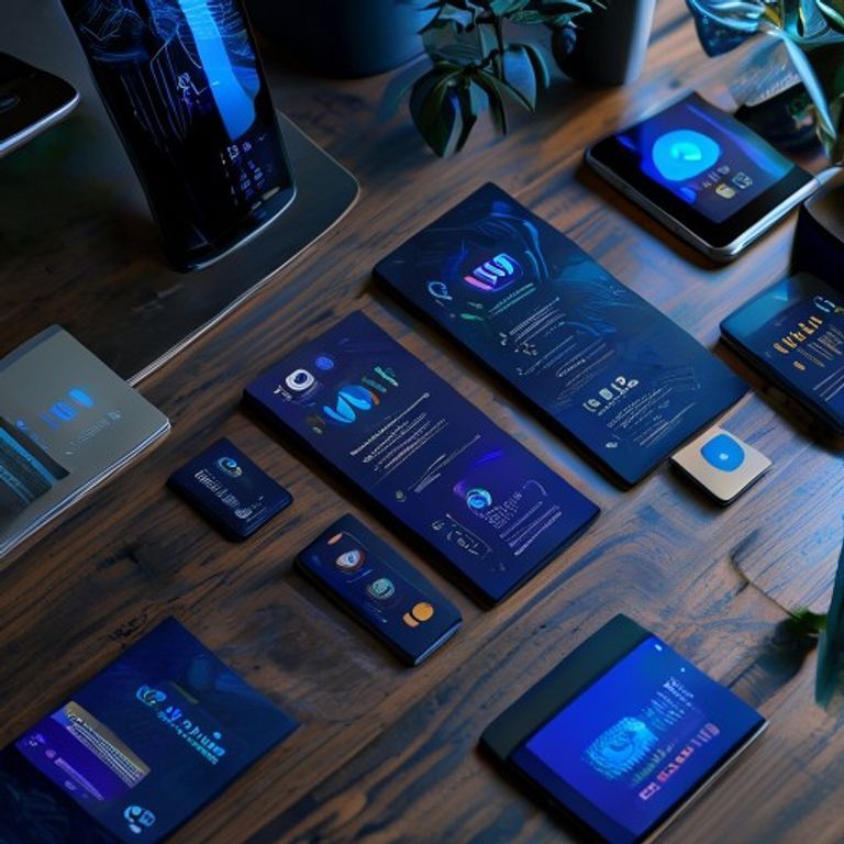 A collection of professionally designed business cards, flyers, and social media graphics arrange... - AI Precision Marketing