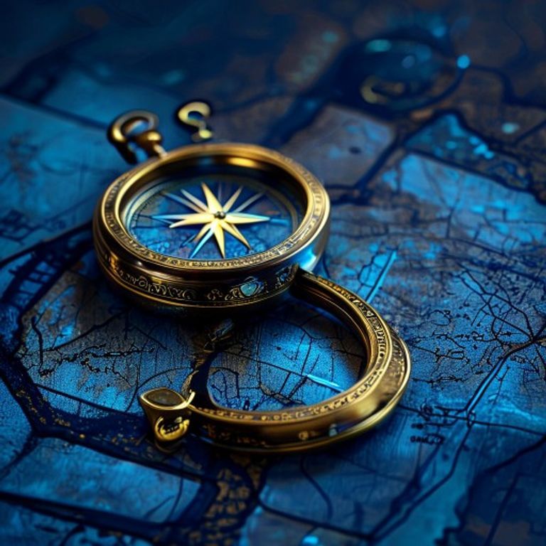 A brass compass with a glowing north arrow lying on a weathered wooden map of Alberta, highlighti... - AI Precision Marketing
