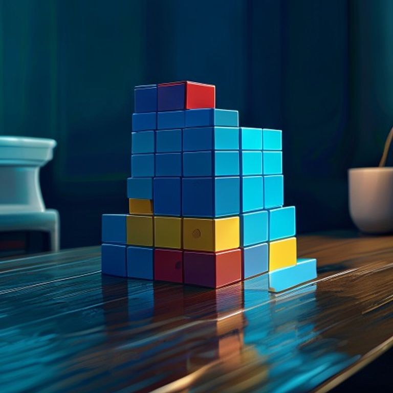 A stack of colorful, oversized building blocks (like LEGOs) arranged to form a simple, clean app... - AI Precision Marketing